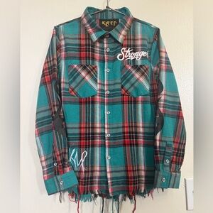 Lee Kids Teal and Red Plaid Button Down Shirt